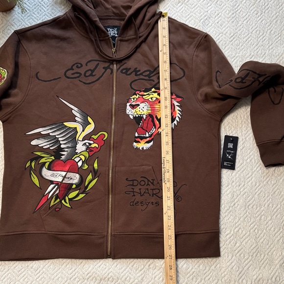 (Sold) NWT Ed Hardy Brown Hoodie with Graphic Motifs Size L - Picture 7 of 10